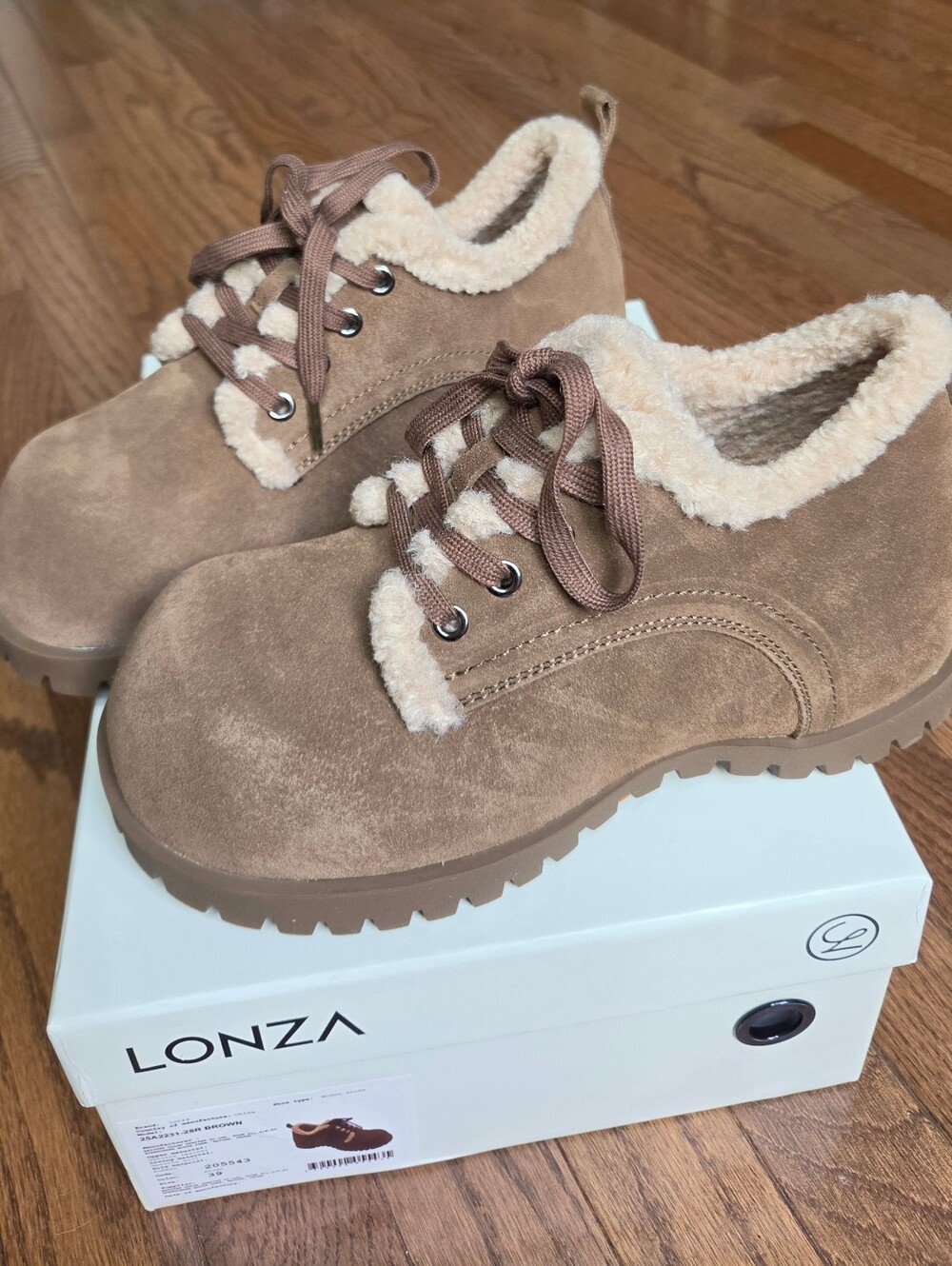 Lonza Women Brown Genuine Leather Suede Genuine Wool Winter Ankle Boots Size 39